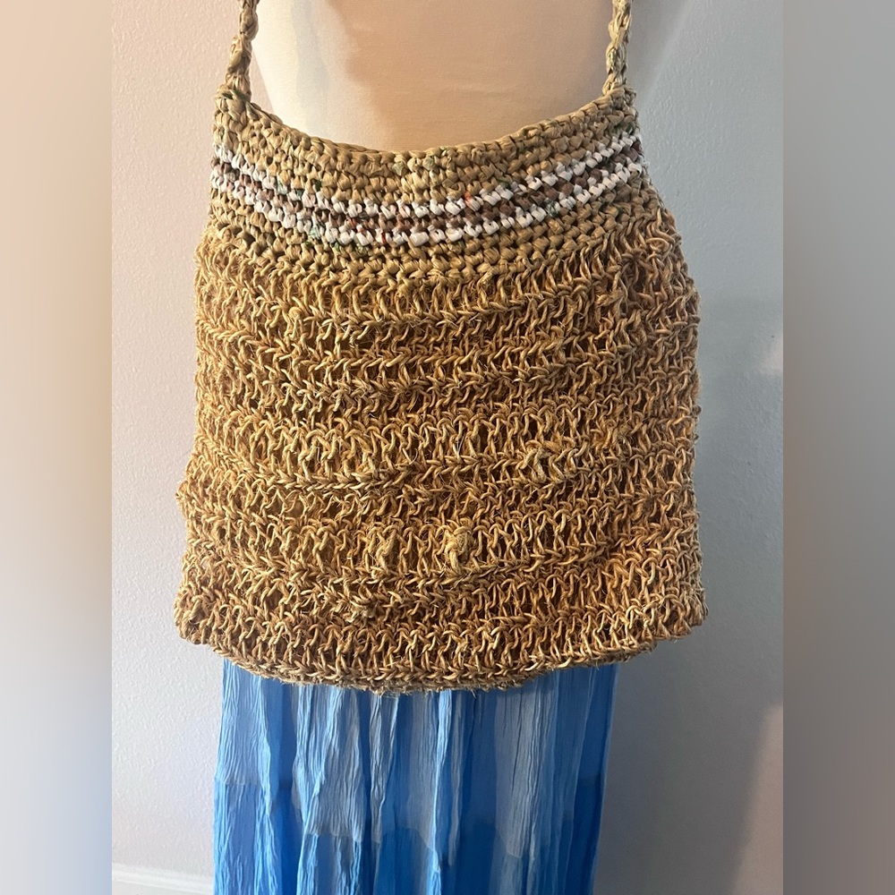 Boho jute summer crossbody bucket bag